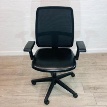 Executive Office Chair, High Back, Armrests, Real Leather, Black